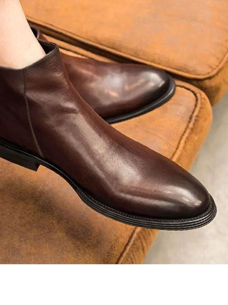 Scarpe in pelle casual da lavoro alte in pelle Stivali retrò neri Stivali alti alla moda tutto in uno da uomo britannici_voghion.com