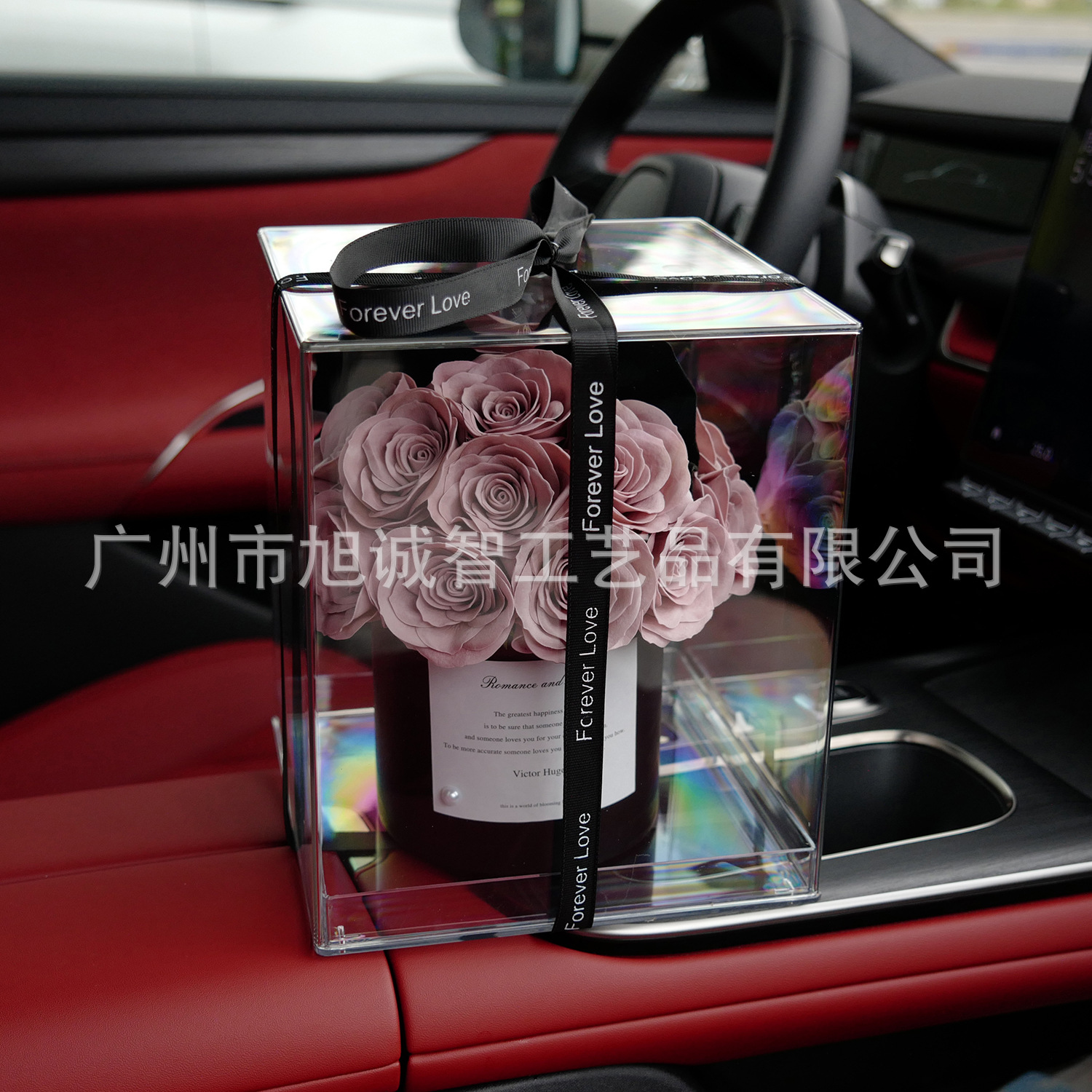 Día de San Valentín Acrílico Flor eterna Rosa Abrazado Cubo Saponina Flor Ramo Caja de flores Caja de regalo Diy Regalo de cumpleaños