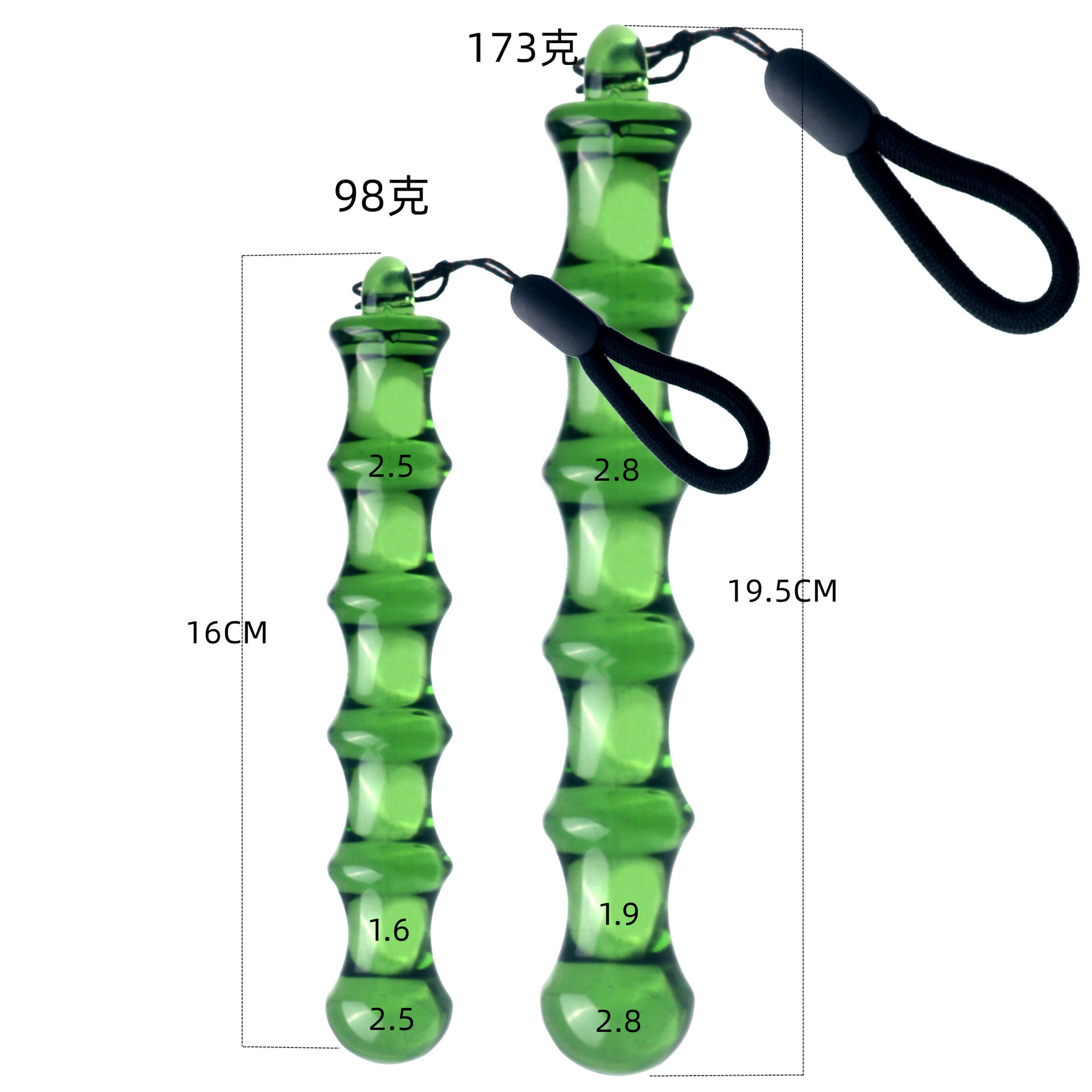 Crystal Glass Anal Plug Dildo, Bamboo-Shaped Transparent Green, 19 cm Large — detail image 2