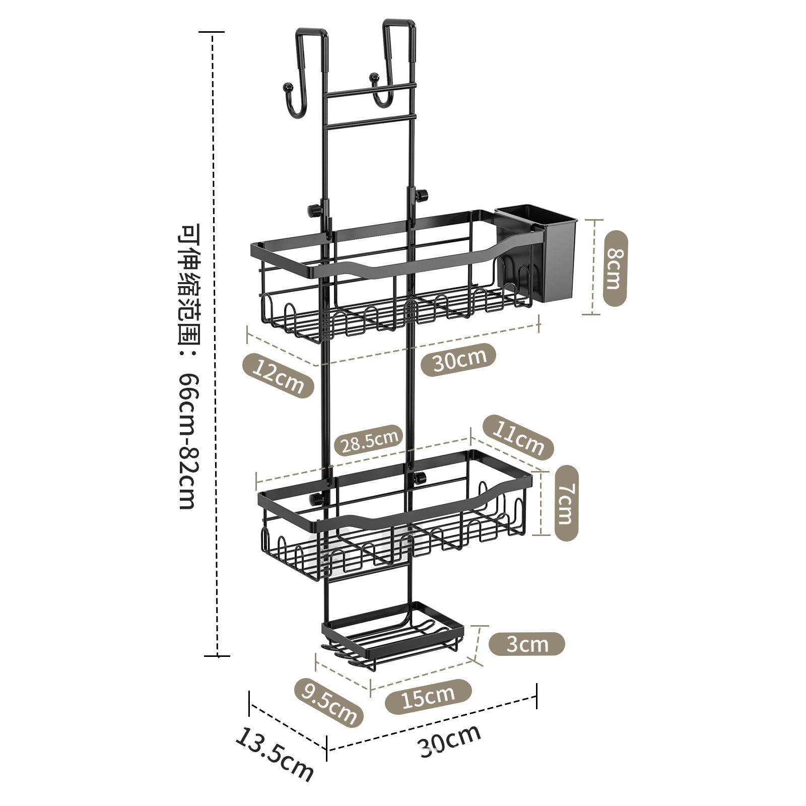 Baño retráctil estante de almacenamiento estante de ducha sin perforación puerta de vidrio baño cesto colgante almacenamiento de baño