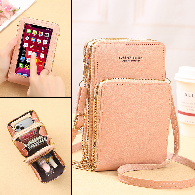 2024 New Large Capacity Multifunctional Solid Color Fashion Simple Shoulder Small Bag Touch Screen Crossbody Mobile Phone Bag for Women