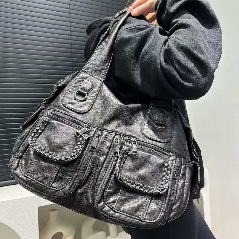 クロスボーダーTEMU専用レディースファッションY2Kギャルマルチポケット水洗いトートバッグ大容量オールドショルダーバッグ|undefined