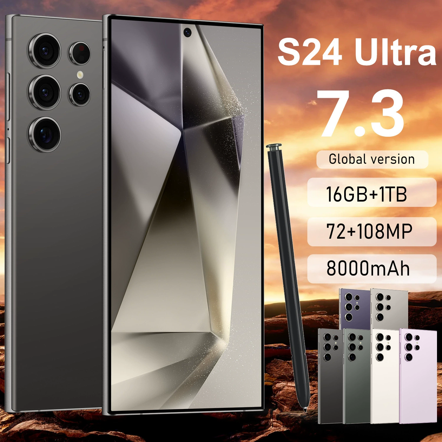 Смартфон S24 Ultra+ 7.3″ большой дисплей, 16 ГБ + 1 ТБ, встроенная ручка