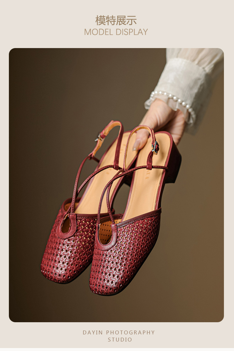 Sandal nữ Mary Jane quai chéo hở gót, gót thô 3 cm, mũi tròn bít — đen chi tiết 5