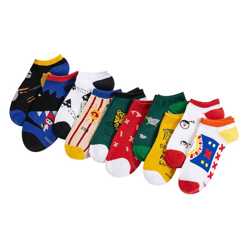 Calcetines Zhuji serie de dibujos animados 10 pares de calcetines invisibles bajos de corte bajo para niñas al por mayor de las mujeres de moda del barco Calcetines lindo