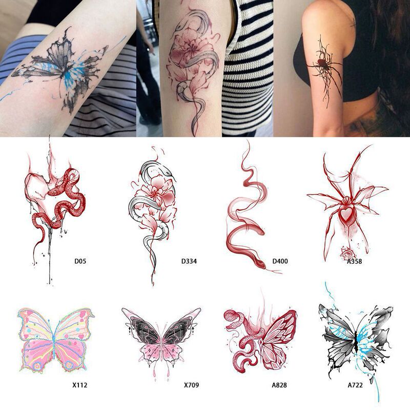 Colorful Tattoo Stickers Butterfly Snake Sexy Hot Girl Non-Reflective Large Image Arm Collarbone Washable Women's Light Luxury Style Colorful Tattoo Stickers Butterfly Snake Sexy Hot Girl Non-Reflective Large Image Arm Collarbone Washable Women's Light Luxury Style