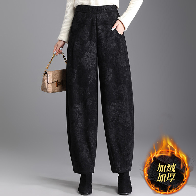 花苞裤女秋冬新款松紧腰宽松休闲萝卜裤加绒加厚高腰哈伦灯笼裤