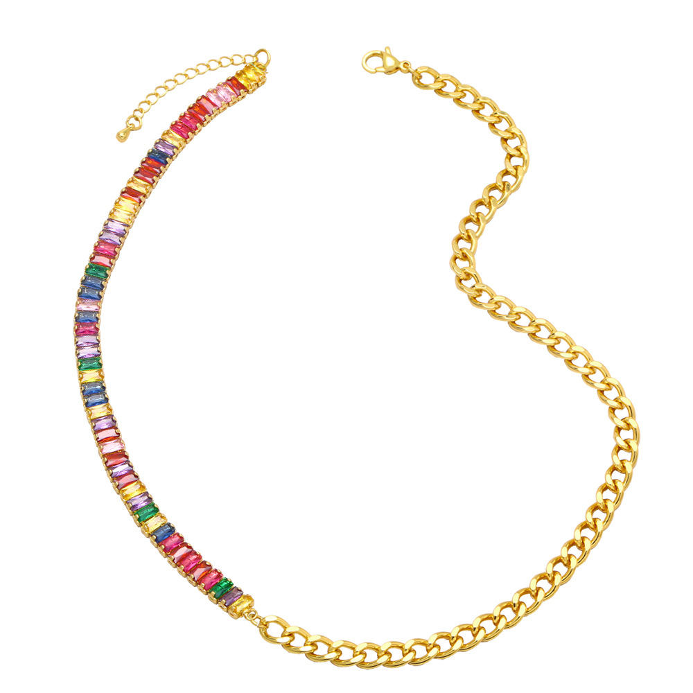 Fashion Stitching Cuban Simple Hip Hop Clavicle Chain Female Zircon Copper Necklace