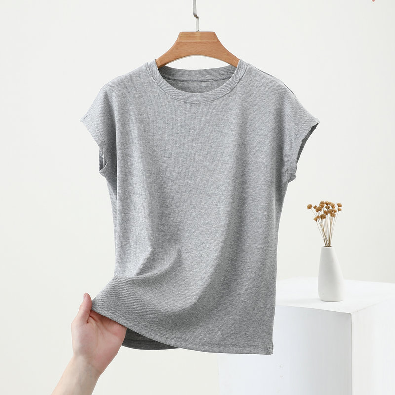 Modal manga corta máscara de hilo blanco camiseta elástica de verano de las mujeres cuello redondo 2022 nueva camisa de fondo suelta superior