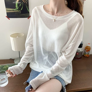 天猫抖音质量长袖薄款套头防晒服针织衫女装夏季宽松T恤冰丝上衣