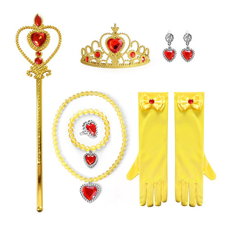 Frozen princesa amor collar traje niñas princesa joyería niños melocotón corazón con corona de diamantes palo mágico