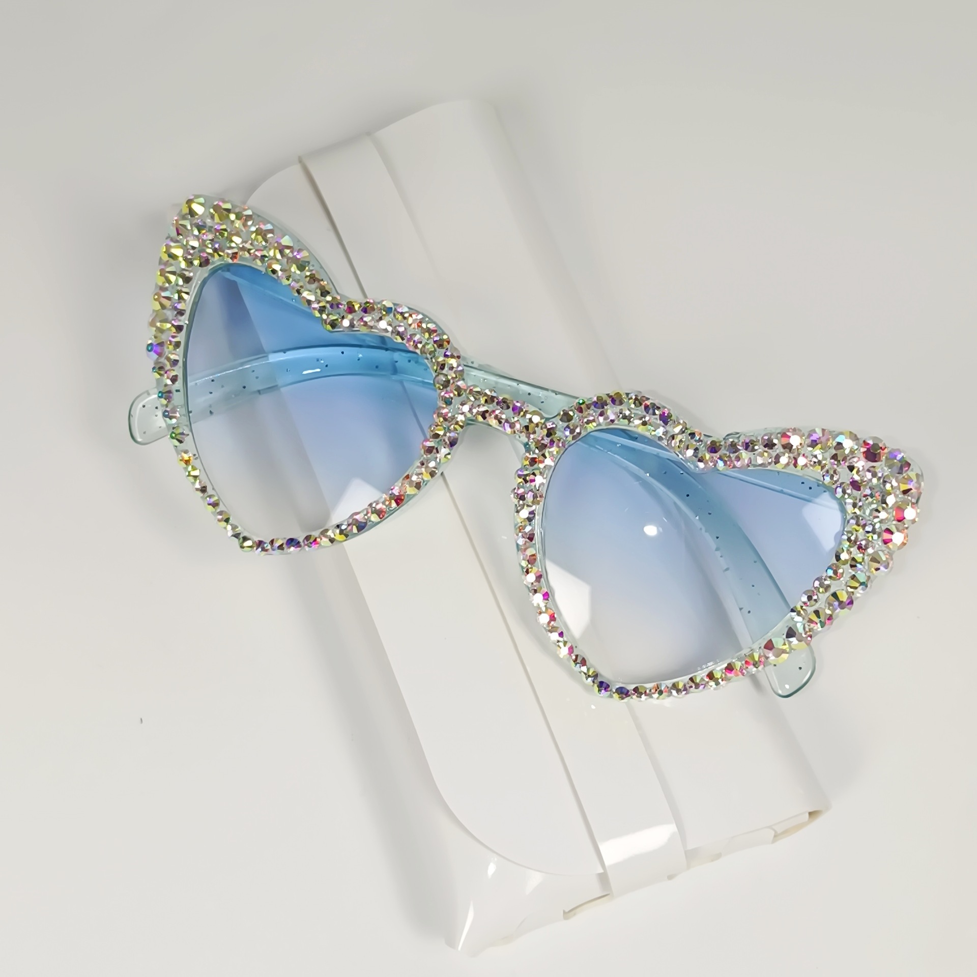 Sweet Color Block Pc Heart Shape Diamond Full Frame Glasses display picture 2