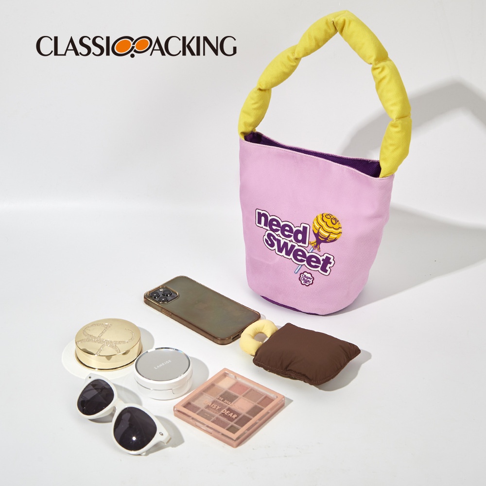 Bolso de moda lindo japonés del INS Bolso de cubo personalizado simple algodón-llenado perla del bolso con el logotipo impreso