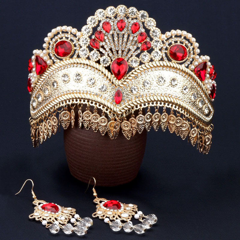 Set di gioielli da sposa corona oro e orecchini con strass_voghion.com