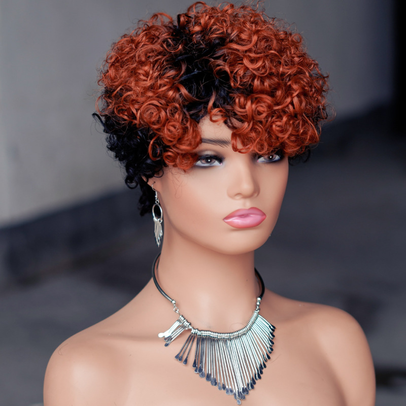 さらさら工場の妖精のかつらアフリカの短い全メカニズムの真人の小さいカールの頭カバーhuman hair wig|undefined