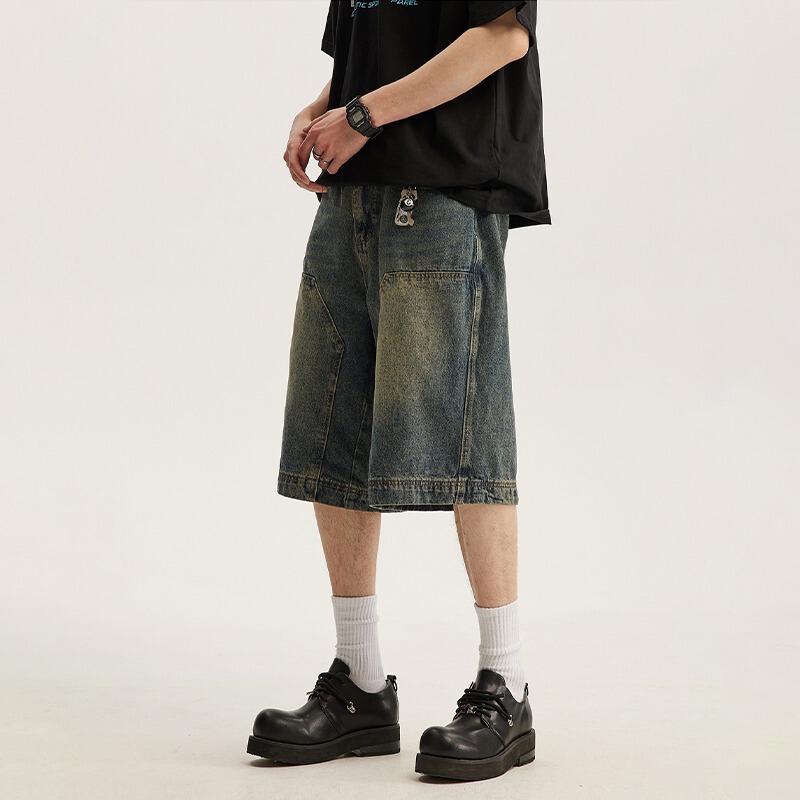 Cross-Border Summer New Washed Denim Shorts Men's Loose Casual Versatile Mid-Pants American Trendy Brand High Street Straight Five Cross-Border Summer New Washed Denim Shorts Men's Loose Casual Versatile Mid-Pants American Trendy Brand High Street Straight Five