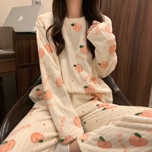 加绒加厚秋冬季睡衣家居服女暖暖裤套装双面绒睡袍珊瑚绒保暖睡衣