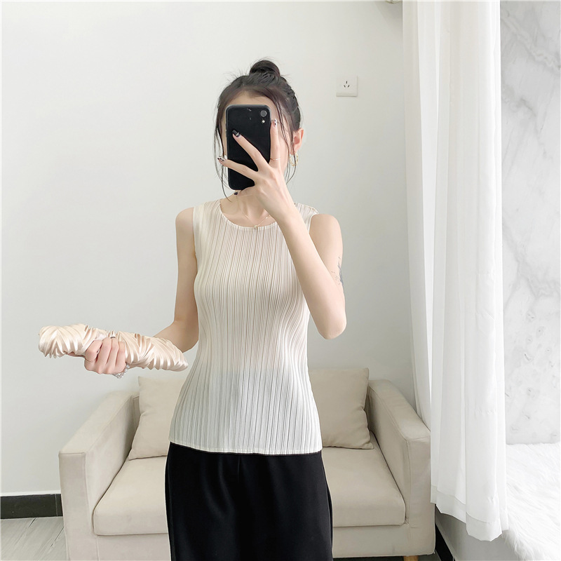 Summer Vest Women's Pleated Top Sleeveless T-Shirt Slim-fit Slimming Fashion Casual Women's Pleated Clothes Niche