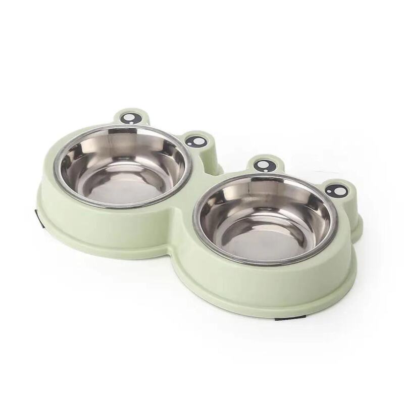 猫の碗の犬の碗のペットの碗の卸売りの猫の犬の食事は水の一体のプラスチックのステンレスのカエルの双碗のペットの食器を飲みます|undefined