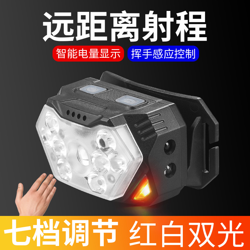 Transfronterizo de inducción de la onda LED faro al aire libre COB luz roja de advertencia fuerte luz de pesca ciclismo corriendo mini faro