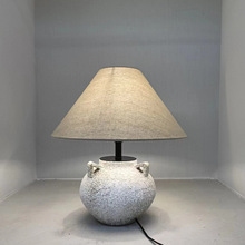 侘寂风陶罐布艺台灯新中式复古风卧室床头茶台装饰陶瓷灯批发
