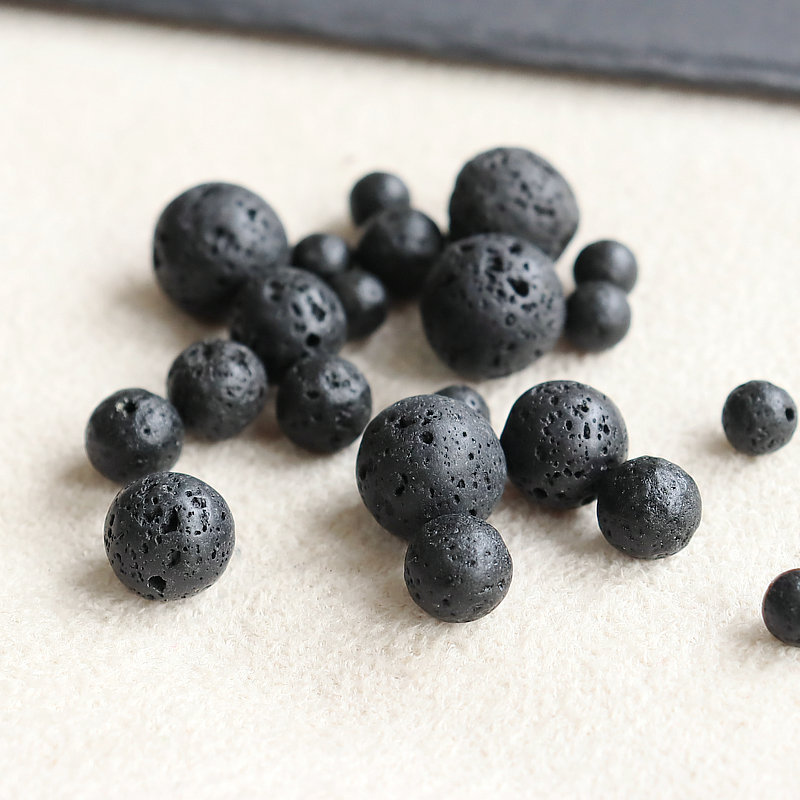 6-8-10-12mm Half-Hole Volcanic Stone Loose Beads Black Volcanic Rock Round Beads Lava Stone Wholesale DIY Jewelry Accessories