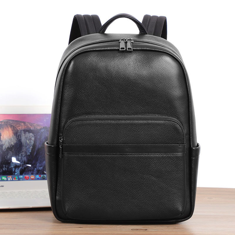Ba lô nam da bò lớp đầu sức chứa lớn, túi du lịch kiêm túi đựng laptop 16 inch — Màu đen