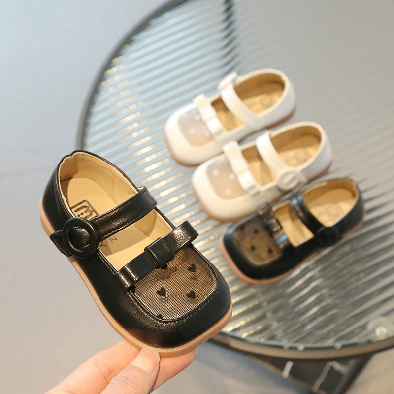 Кожаная обувь для девочек с квадратным носком в Корейском стиле, сетчатая дышащая детская обувь, весенне-Осенняя детская обувь для малышей, детская обувь