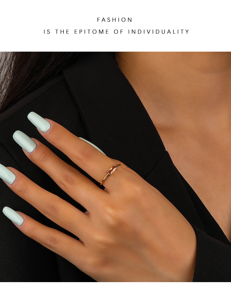 Simple Style Rectangle Silver Plating Inlay Zircon Open Ring 1 Piece