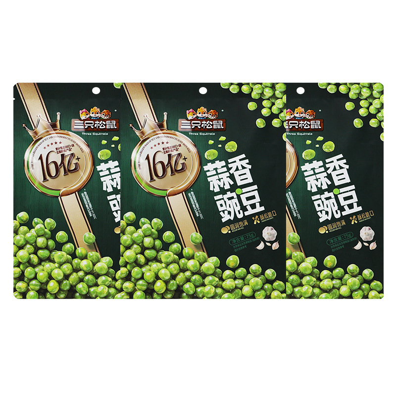 三只松鼠蒜香豌豆75g袋装青豆仁下酒菜零食休闲即食小吃包邮