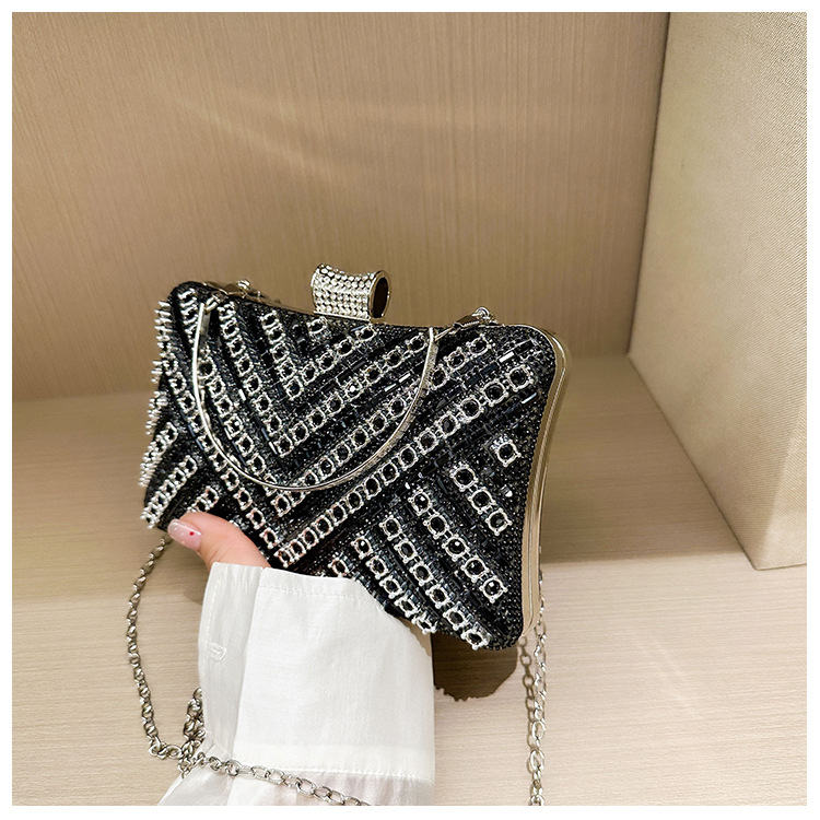 High-end evening dress, lady's water diamond clutch bag, diamond-encrusted bag, colorful diamond chain cheongsam bag, evening bag, women's handbag undefined