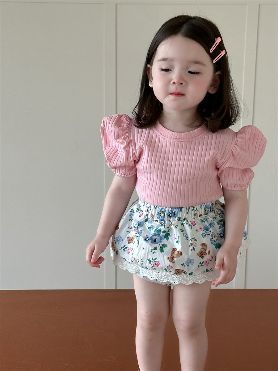 Niñas de verano burbuja manga camiseta bolsa de pedo vestido corto conjunto de ropa infantil coreana ropa de verano bebé ropa de verano para niños image 6