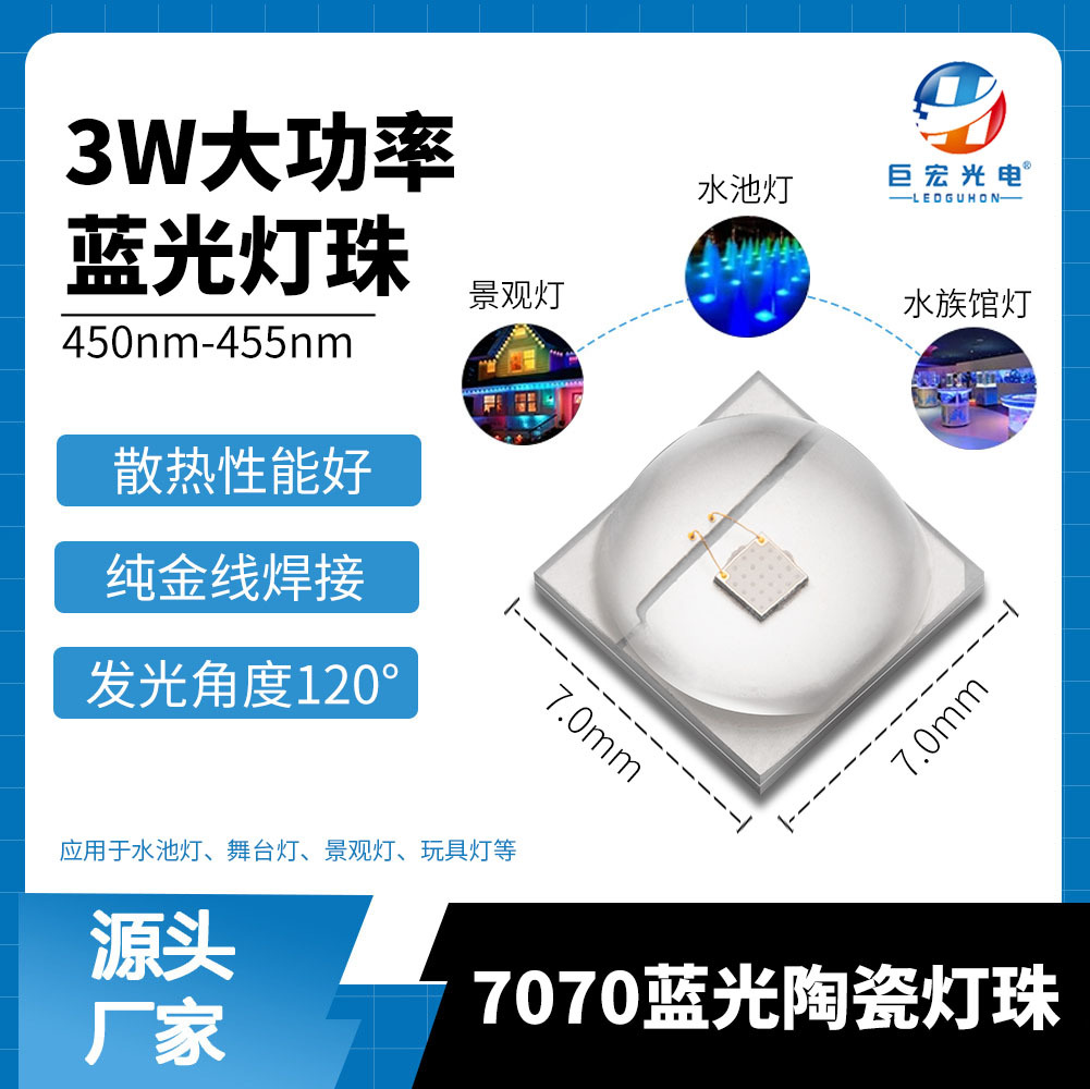 7070������led���������̨��ˮ�صƴ��ʵ���оƬ3W��ɫRGB��Դ