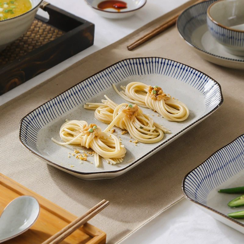 日式复古陶瓷餐具手绘釉下彩碗盘碟家用餐厅创意米饭碗4.5寸