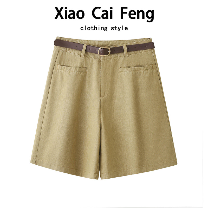 Forest Style Ice Silk Linen Suit Shorts Women's Summer New Thin Korean Style Loose Casual Five-Point Workwear Wide-Leg Pants