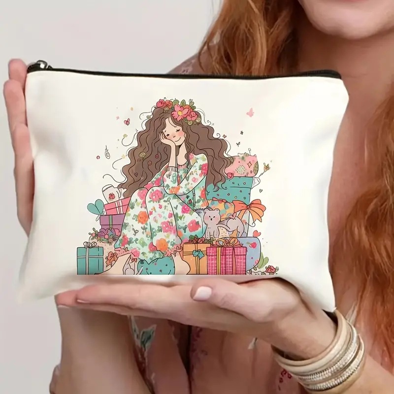 Bolsa de cosméticos populares de las mujeres de Amazon bolsa de cosméticos impreso bolsa de almacenamiento de lino impermeable bolsa de cremallera