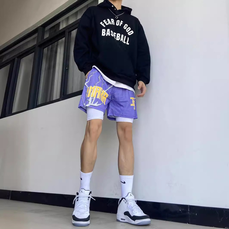 American Basketball Shorts Fashion Brand But Knee Loose Casual Fashion Four-point Men's Sports Breathable Quick-drying Mesh Training
