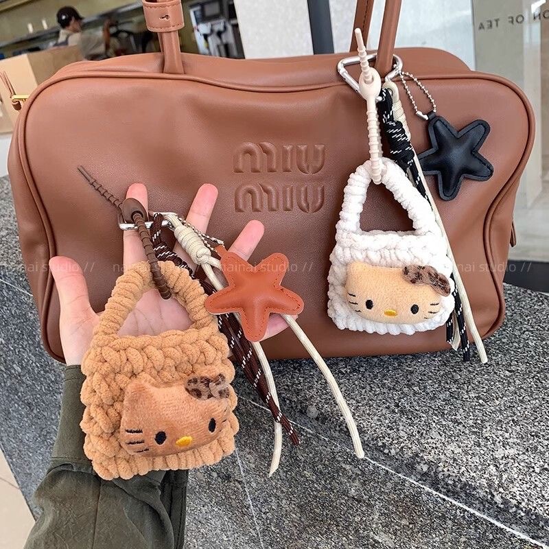 Original Korean Kitty Cat Coin Purse Black Leather Leopard Print Kt Cat Cute Headphone Cosmetics Bag Pendant Lanyard Pendant