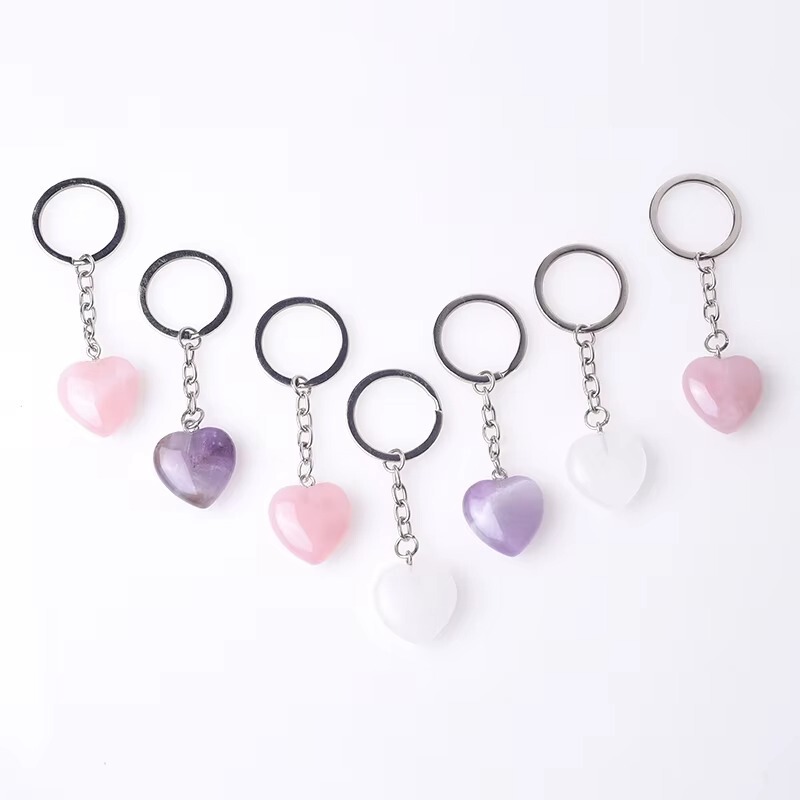 Temu Aliexpress Shein Xiyin Amazon Export Popular Jewelry Natural Crystal Heart Keychain Pendant