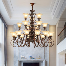 美式客厅大吊灯楼梯三层吊灯欧式工程复式别墅挑高复古灯具