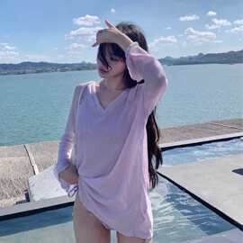 麦兜家纯欲小香风香芋紫防晒外衫三件套比基尼bikini分体游泳衣女