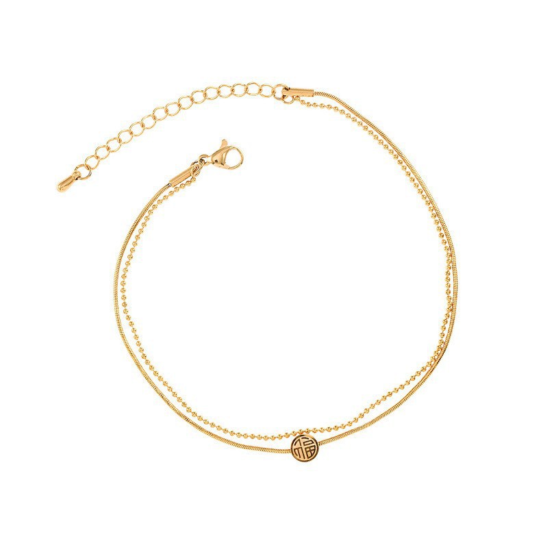 Fuzi doble tobillera sexy femenina versión coreana simple Mori tobillera desnuda personalidad titanio cadena de pie de acero temperamento tobillera neto