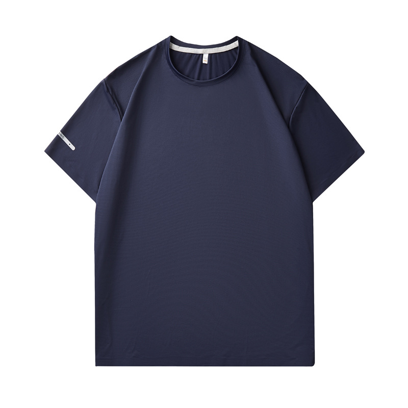 Camiseta de nylon sin marcas de alta gama de secado rápido de cuello redondo ropa de trabajo fresca impresa personalizada ropa de manga corta para hombres de verano