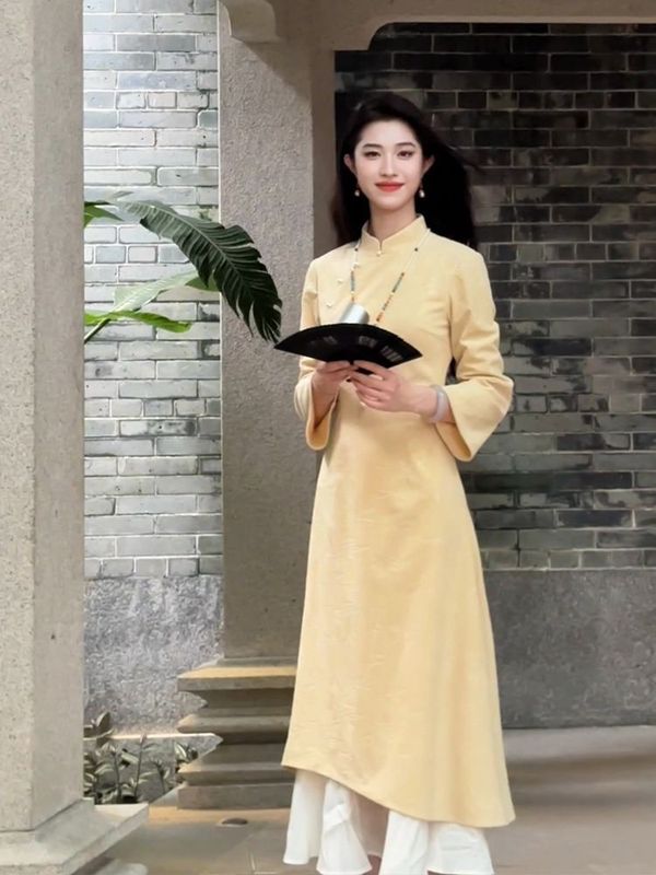 改良版旗袍女装2025年早春修身连衣裙古法温柔文艺范拼接薄纱长裙|undefined