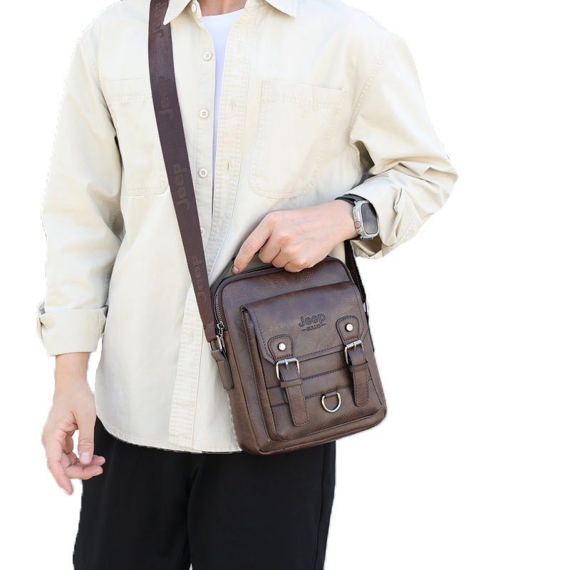 Business Men's Handbag Jeep New Casual Travel Versatile Shoulder Bag Vertical Leather Shoulder Bag Cross-Border Men's Bag