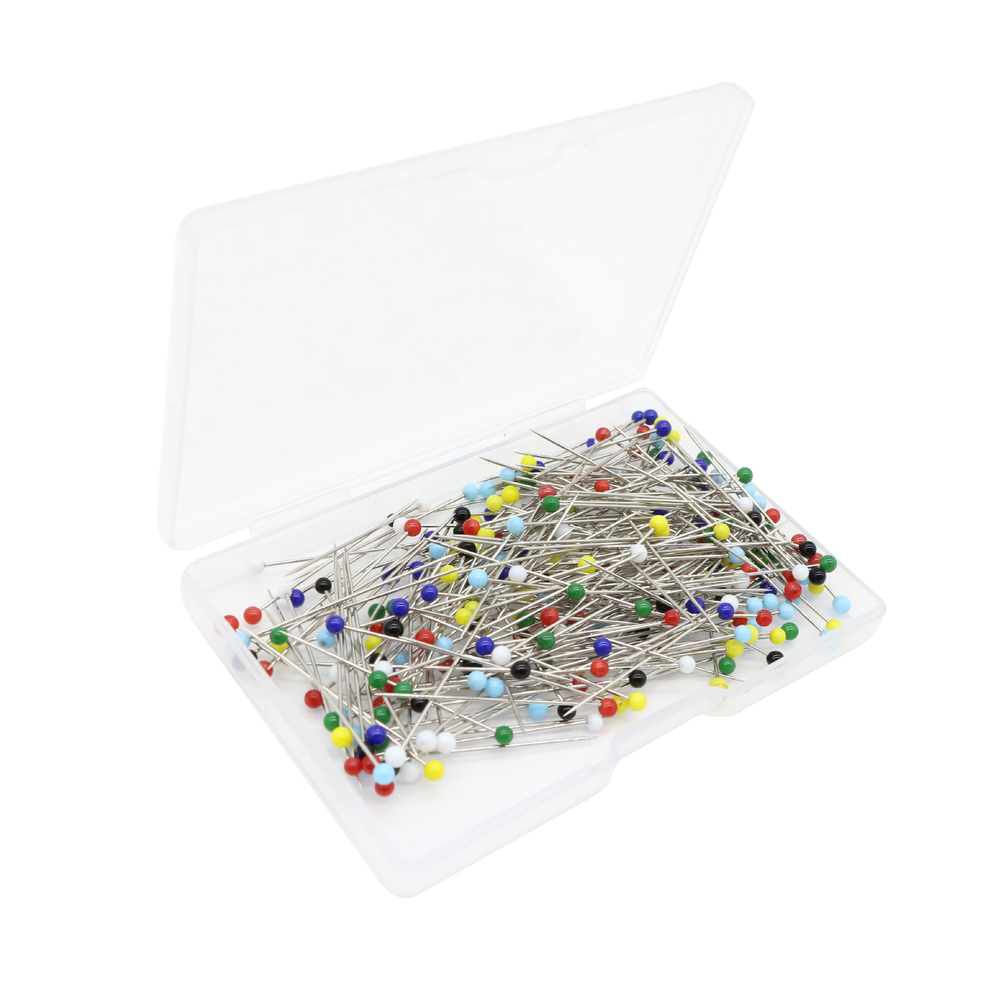 250 plastic flat boxes filled with colorful mixed glass needles 3*38MM black and white large head high-temperature positioning needles