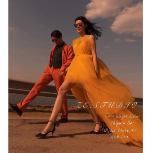 影樓主題婚紗2025新款展會橙色森系情侶外景攝影旅街拍照禮服便裝