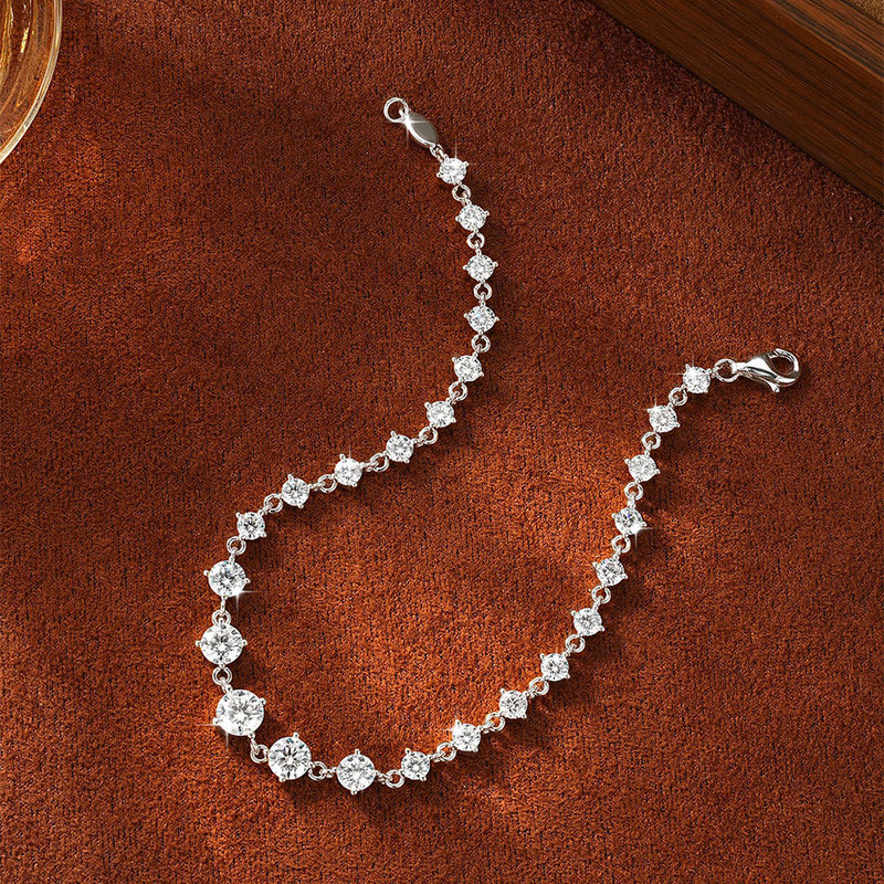 Cross-Border Live Broadcast Round Moissanite Gradient Bracelet, Dazzling Ins-Style Fashion Light Luxury 14K Gold-Plated Bracelet Customization Cross-Border Live Broadcast Round Moissanite Gradient Bracelet, Dazzling Ins-Style Fashion Light Luxury 14K Gold-Plated Bracelet Customization