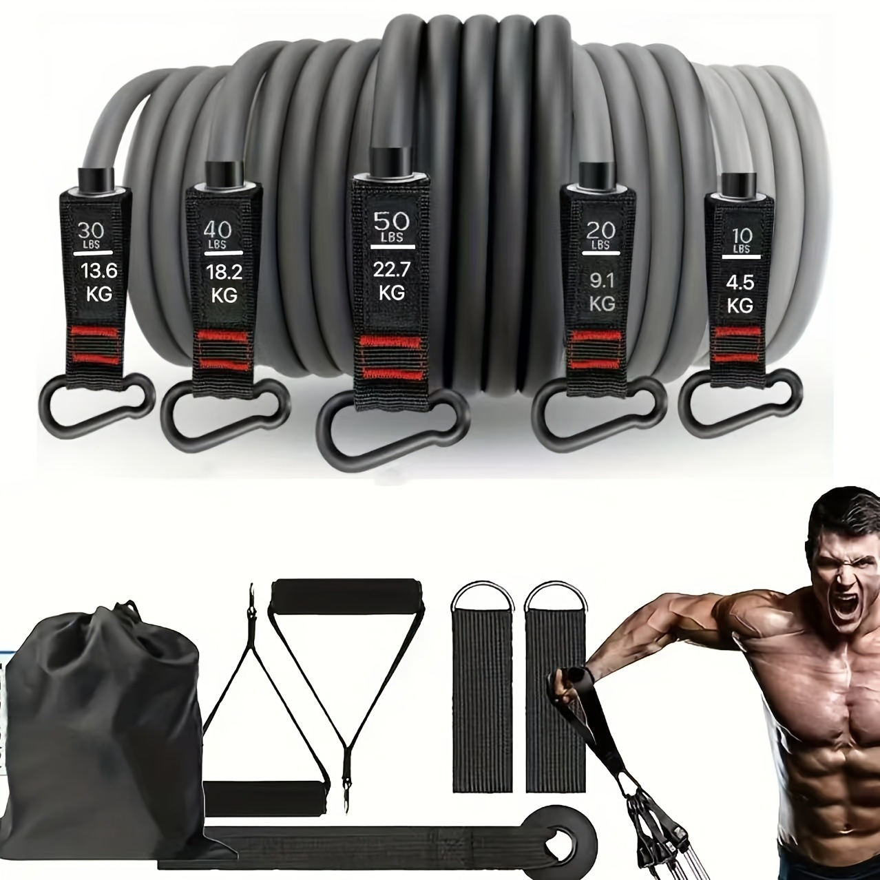 Cross-Border 11-Piece Tension Rope Set Tpe Tensioner Chest Muscle Strength Training Indoor and Outdoor Fitness Factory Direct Sales
