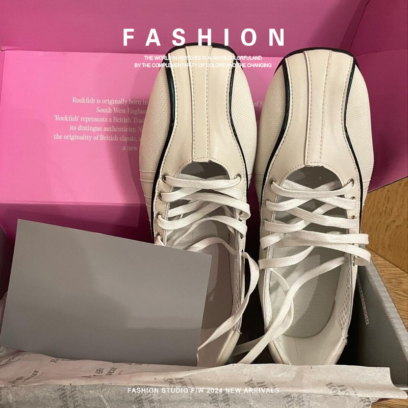 First-Layer Cowhide Square-Toe Genuine Leather Versatile Lace-Up New Korean-Style Thick-Soled Casual Shoes for Women Mary Jane Ballet Shoes